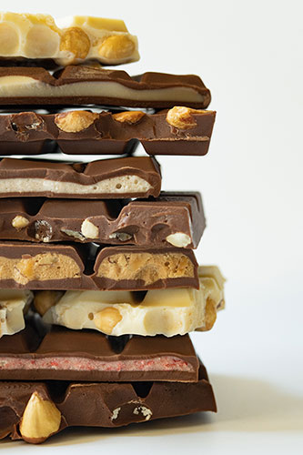 Chocolat noire, lait, blanc, noisette, amande